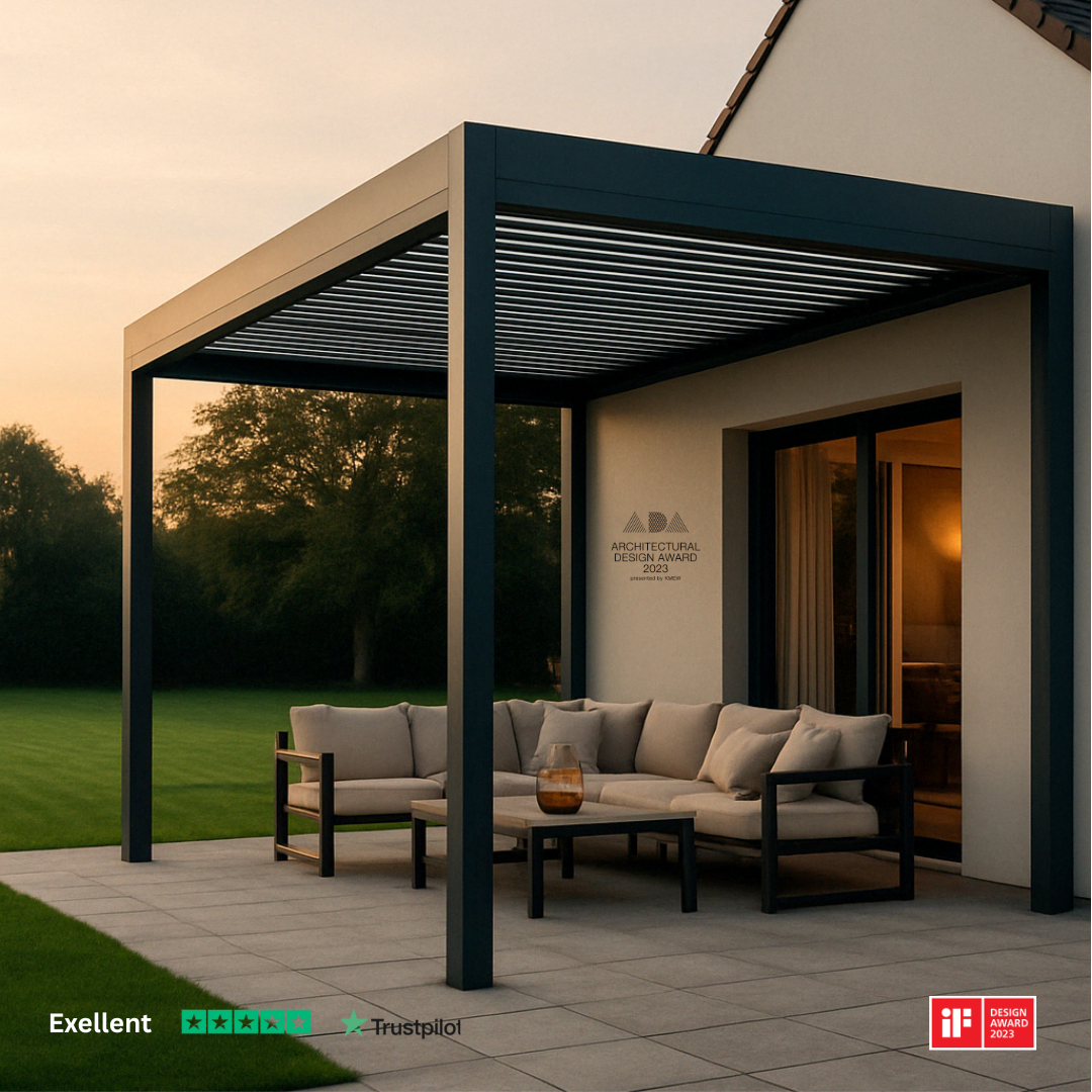 Deposit 40% for 13’2x16x8’5 ft , White Motorized with LED (multicolor)and warm white Louvered Lighting ,2 x 13 ft side Sun Shades (5% light grey),  2 x 16 ft side (5% light grey)Sun Shades ,2 Heaters (1 Free), Rain sensor (Free), 1 x ceiling beam ,1 x Fan