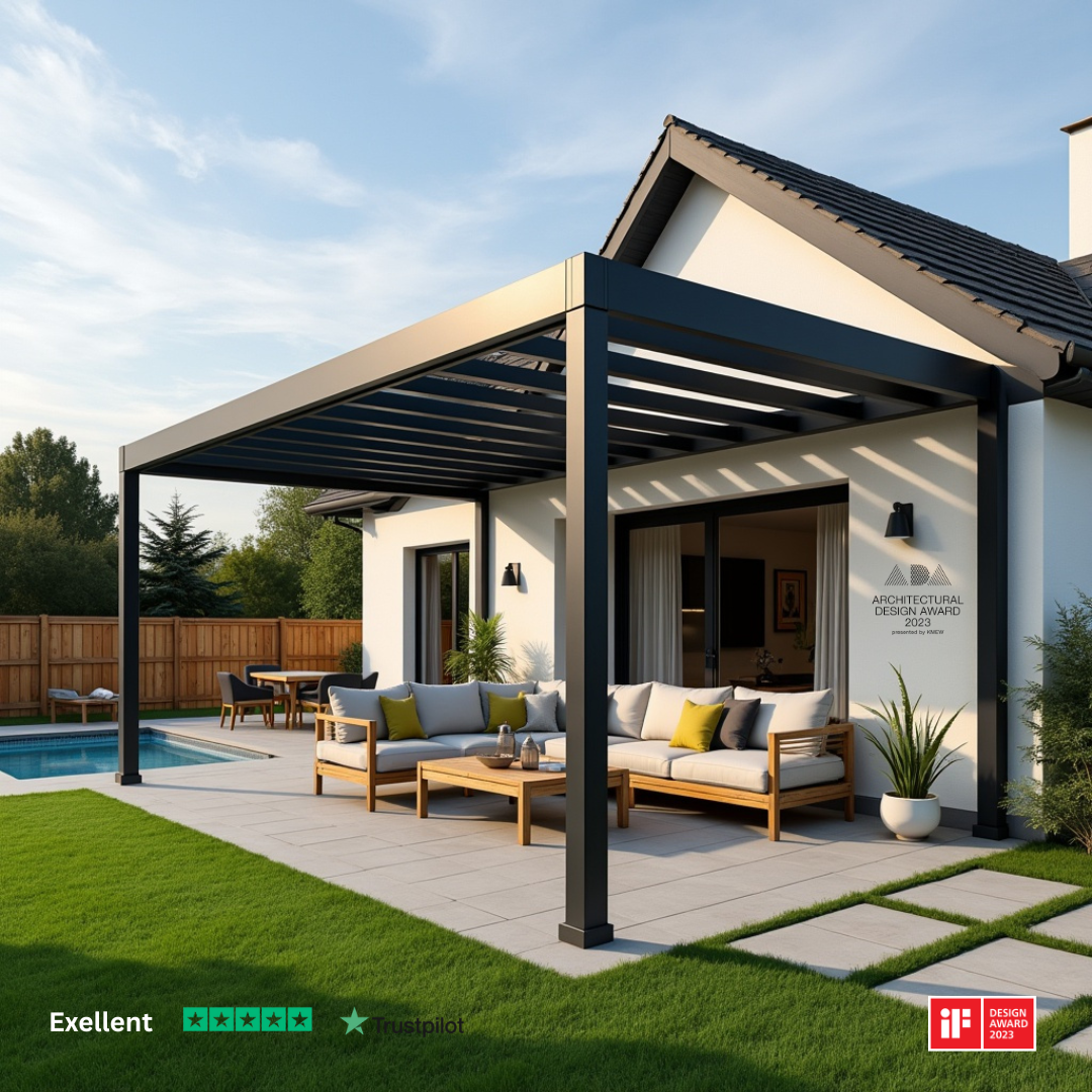 Deposit 40% for 13’2x16x8’5 ft , White Motorized with LED (multicolor)and warm white Louvered Lighting ,2 x 13 ft side Sun Shades (5% light grey),  2 x 16 ft side (5% light grey)Sun Shades ,2 Heaters (1 Free), Rain sensor (Free), 1 x ceiling beam ,1 x Fan