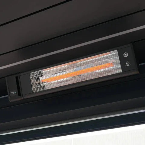 OVIA electric infrared heater mounted under pergola beam
